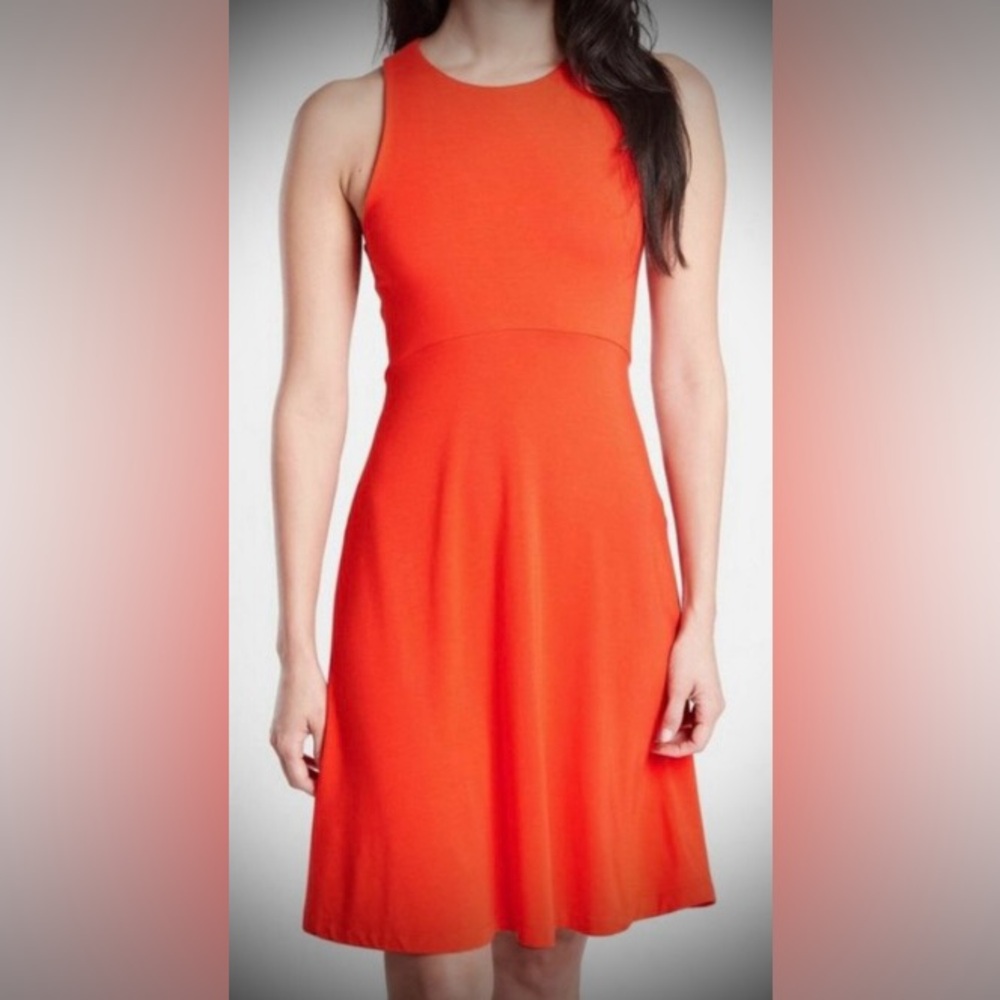 Athleta Santorini Orange/Red Sm. A-Line, stretch to fit, Midi Dress - Picture 2 of 9